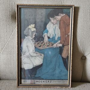 RARE Vintage Framed Print by Artist Jessie Willcox Smith "CHECKERS"
